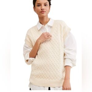Madewell Cable Knit V-Neck Sweater VestCream Oversized Wool Blend Preppy Sz S